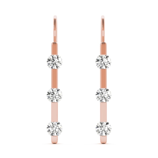 14K Rose Gold 1/2 ct tw Three Stone Diamond Earring