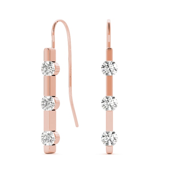 14K Rose Gold 1/2 ct tw Three Stone Diamond Earring