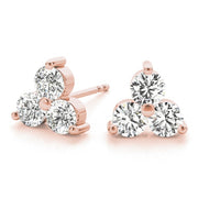 14K Rose Gold 1/2 ct tw Three Stone Diamond Earring