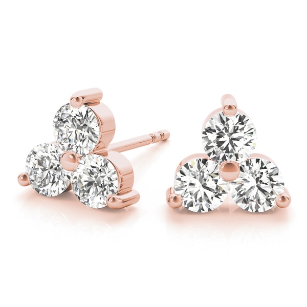 14K Rose Gold 1/2 ct tw Three Stone Diamond Earring