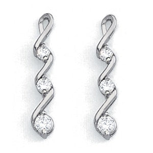 18K White Gold 1/8 ct tw Three Stone Diamond Earring