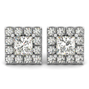 14K White Gold 1 ct tw Halo Diamond Earring