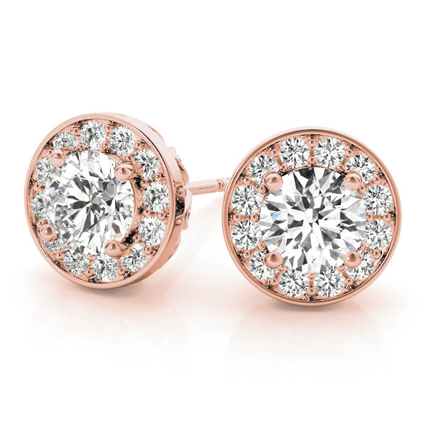 18K Rose Gold 3/4 ct tw Halo Diamond Earring