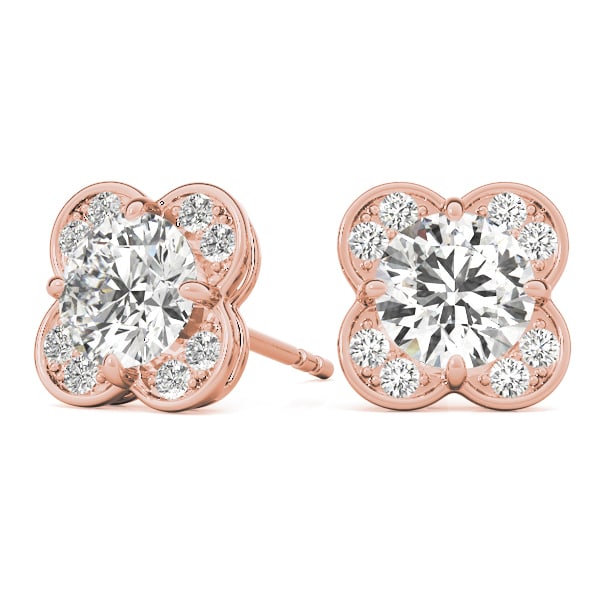 18K Rose Gold 1/2 ct tw Halo Diamond Earring