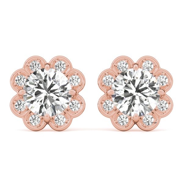 18K Rose Gold 1/2 ct tw Halo Diamond Earring