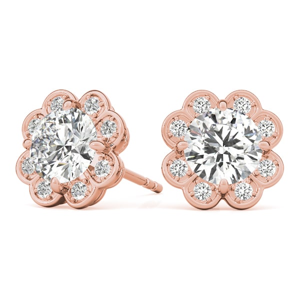 14K Rose Gold 1/2 ct tw Halo Diamond Earring
