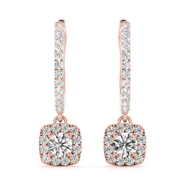 14K Rose Gold 1 1/2 ct tw Halo Diamond Earring