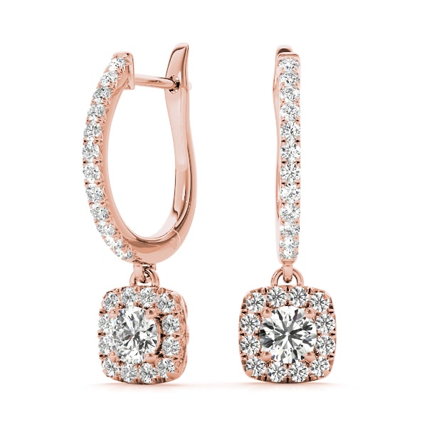 18K Rose Gold 1 1/2 ct tw Halo Diamond Earring
