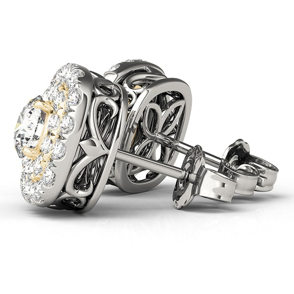 18K Yellow Gold 3/4 ct tw Halo Diamond Earring