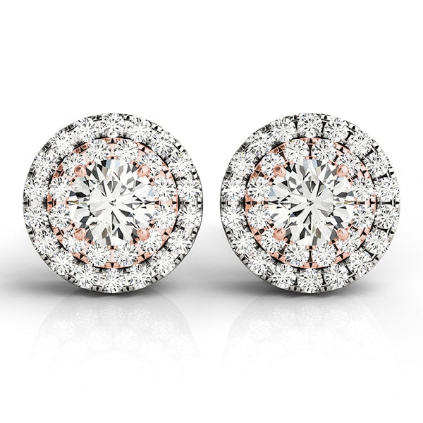 18K Rose Gold 3/4 ct tw Halo Diamond Earring