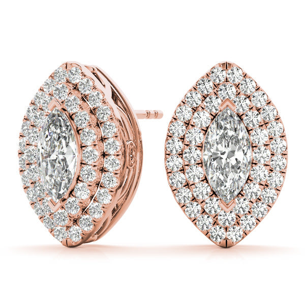 14K Rose Gold 1 1/3 ct tw Halo Diamond Earring