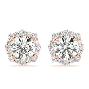 14K Rose Gold 1 1/5 ct tw Halo Diamond Earring