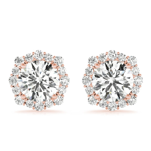 14K Rose Gold 1 1/5 ct tw Halo Diamond Earring