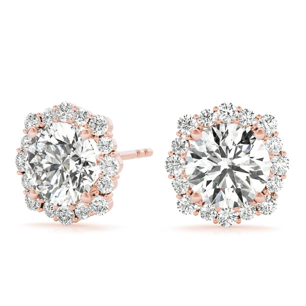 18K Rose Gold 1 1/5 ct tw Halo Diamond Earring