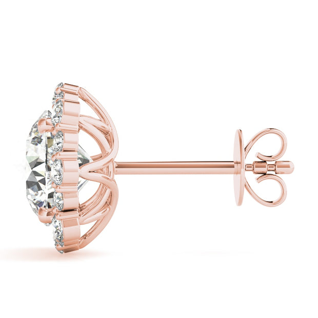 14K Rose Gold 1 1/5 ct tw Halo Diamond Earring