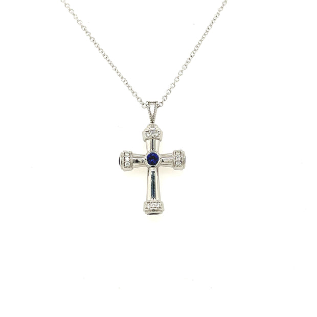 Diamond Sapphire Cross Pendant (0.62cttw.)