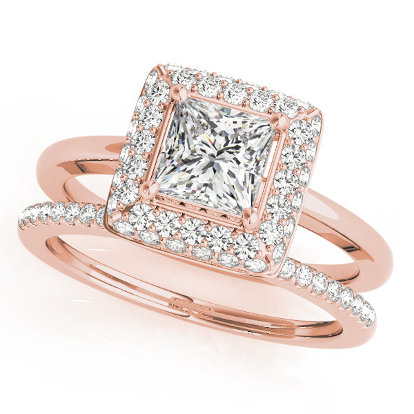 18K Rose Gold 1 1/5 ct tw Halo Diamond Engagement Ring