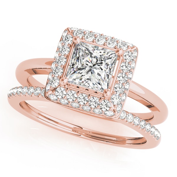 18K Rose Gold 1 1/5 ct tw Halo Diamond Engagement Ring