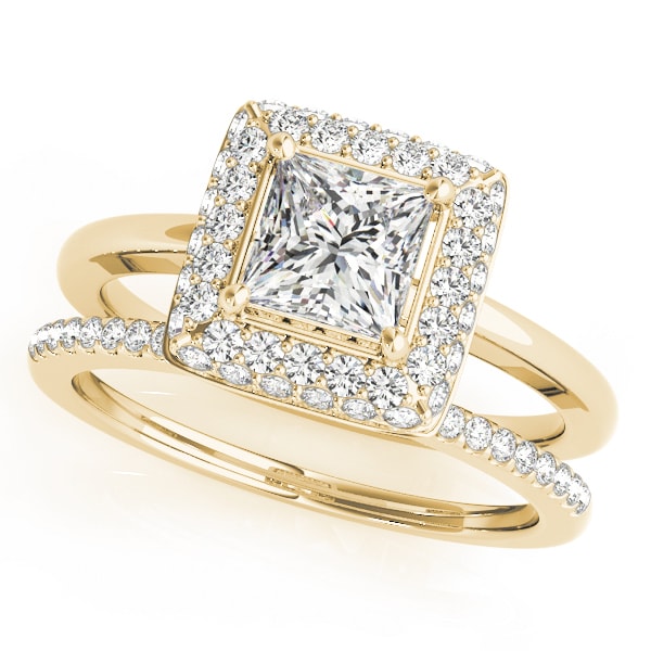 18K Yellow Gold 1 1/5 ct tw Halo Diamond Engagement Ring