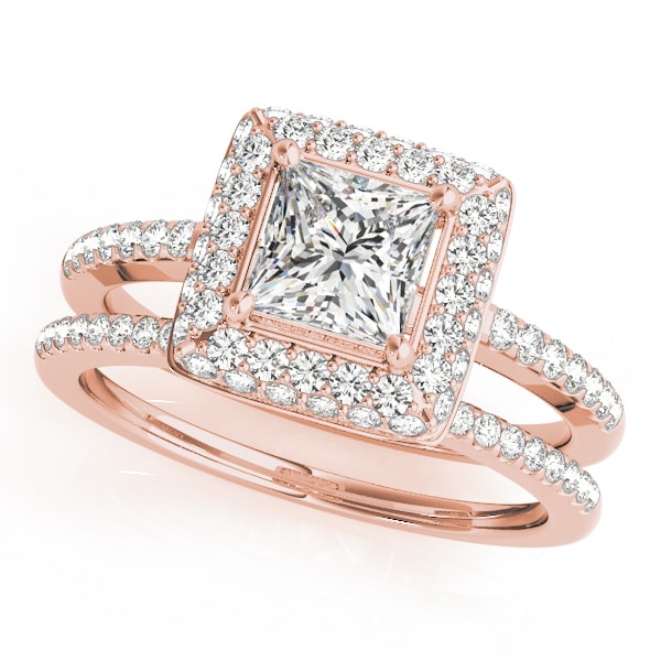 14K Rose Gold 1 1/5 ct tw Halo Diamond Engagement Ring