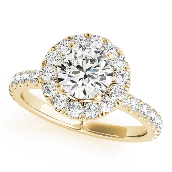 18K Yellow Gold 1 1/2 ct tw Halo Diamond Engagement Ring
