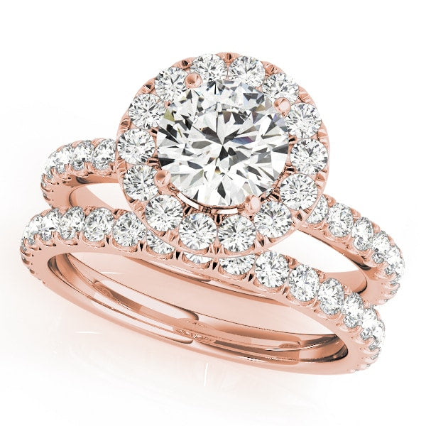 14K Rose Gold 1 1/2 ct tw Halo Diamond Engagement Ring