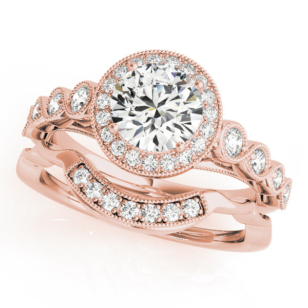 18K Rose Gold 1 1/3 ct tw Halo Diamond Engagement Ring