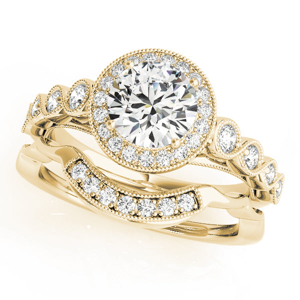 18K Yellow Gold 1 1/3 ct tw Halo Diamond Engagement Ring
