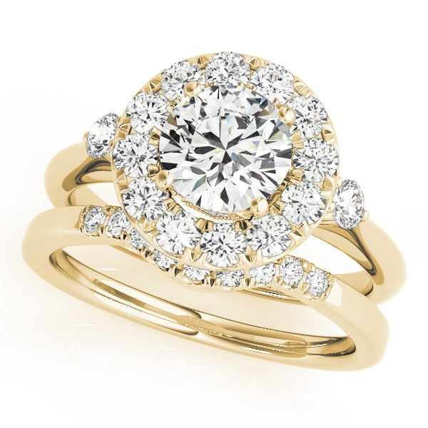 18K Yellow Gold 1 3/8 ct tw Halo Diamond Engagement Ring