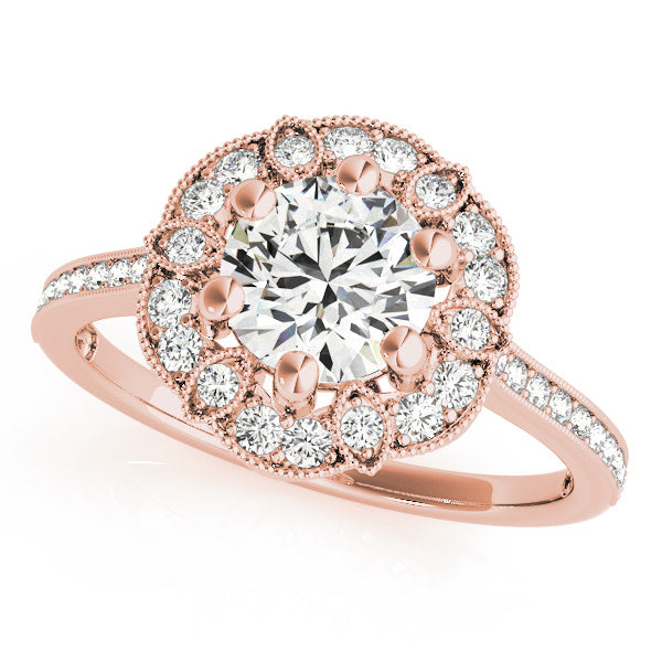 18K Rose Gold 1 1/5 ct tw Halo Diamond Engagement Ring