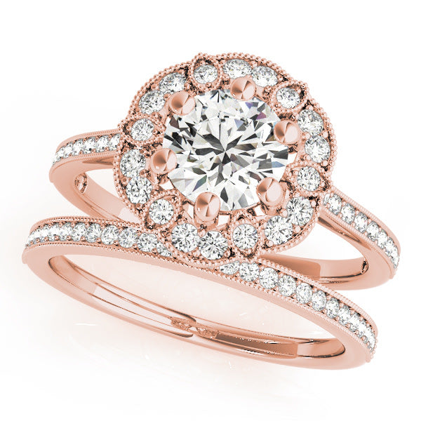 18K Rose Gold 1 1/5 ct tw Halo Diamond Engagement Ring