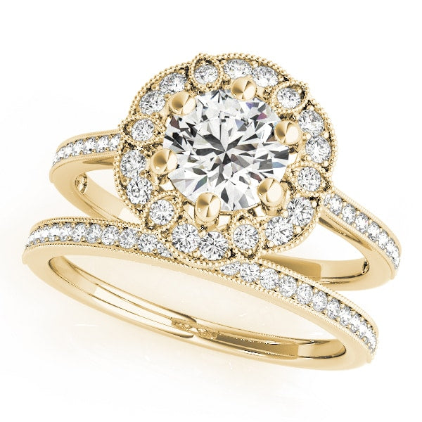 14K Yellow Gold 1 1/5 ct tw Halo Diamond Engagement Ring