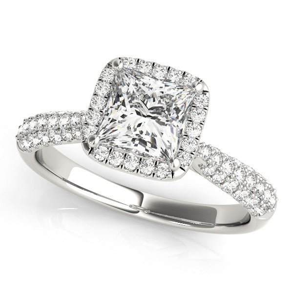 14K White Gold 5/8 ct tw Halo Diamond Engagement Ring