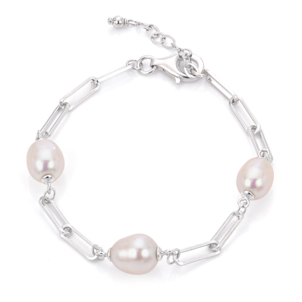 Freshwater Pearl and Paperclip Chain Bracelet