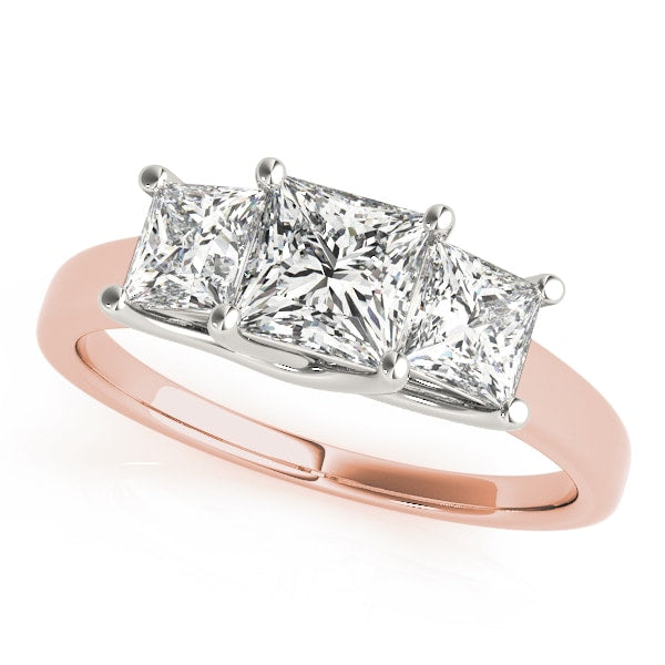 14K Rose Gold 1 1/2 ct tw Three Stone Diamond Engagement Ring