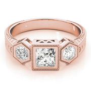 14K Rose Gold 1 ct tw Three Stone Diamond Engagement Ring
