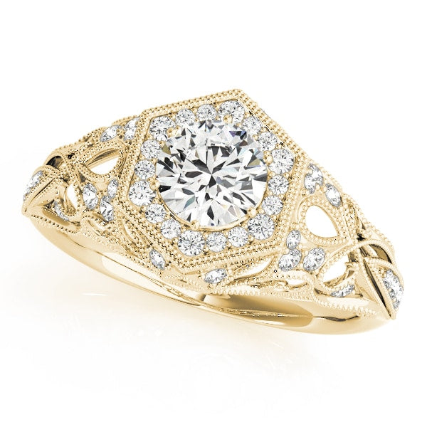 18K Yellow Gold 1 1/3 ct tw Halo Diamond Engagement Ring