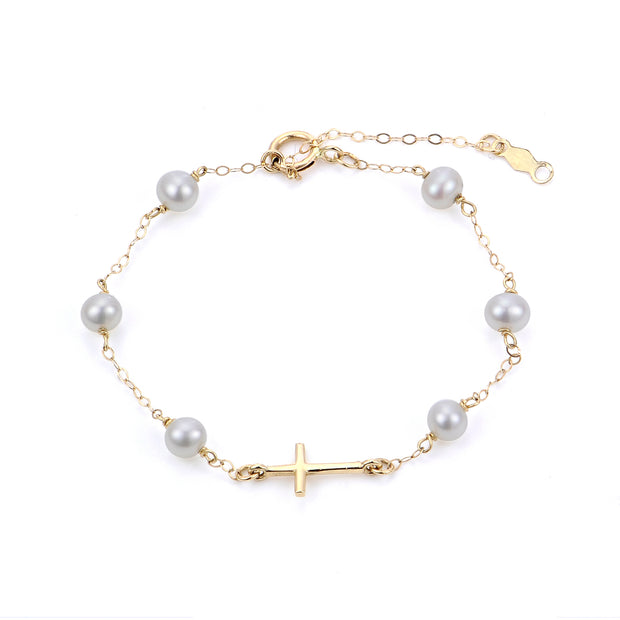 Childrens 14KT Yellow Gold Freshwater Pearl Bracelet