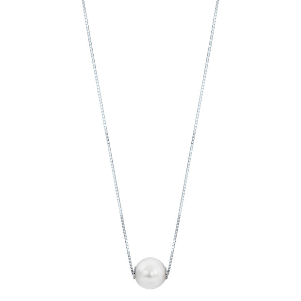 14KT White Gold Akoya Pearl Solitaire Necklace