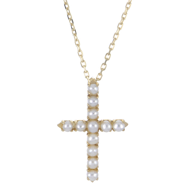 14KT Yellow Gold Freshwater Pearl Cross Pendant