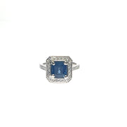 Platinum Blue Sapphire & Diamond Halo Ring (2.37cttw.)