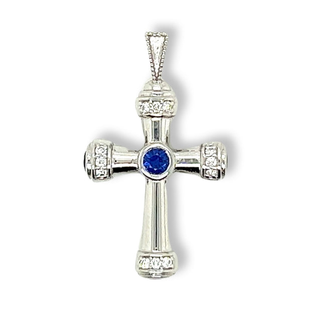 Diamond Sapphire Cross Pendant (0.62cttw.)