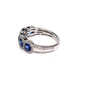 Ceylon Five Stone Halo Sapphire & Diamond Platinum Ring (2.04cttw.)