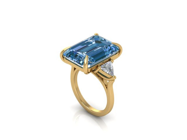 Sea Blue Topaz & Diamond Three Stone Ring (15.58cttw.)