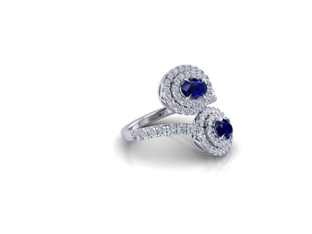 Constellation Blue Sapphire & Double Halo Diamond Toi et Moi Ring (1.73cttw.)